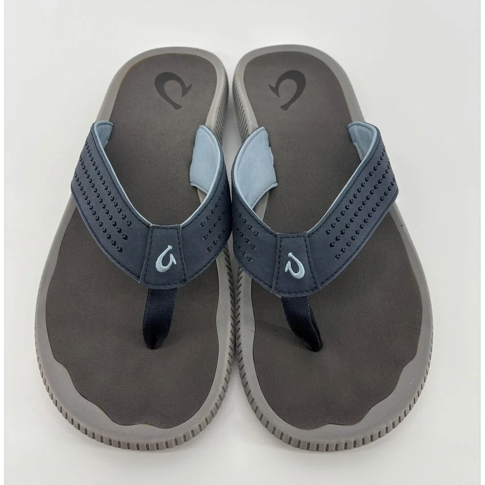 OluKai Ulele Flip Flops Sandals Men's 13 Blue Grey Water Safe